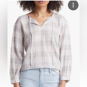 NWT Caslon windowpane plaid cotton popover shirt in ivory size medium